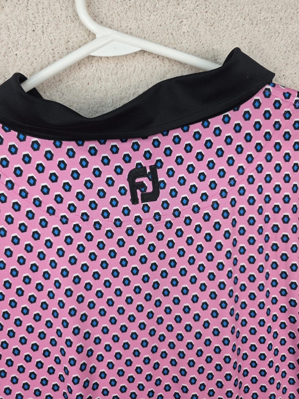 Men's Pink Patterned Short-Sleeve Polo with Black Collar FootJoy 3XL Golf - Picture 6 of 11